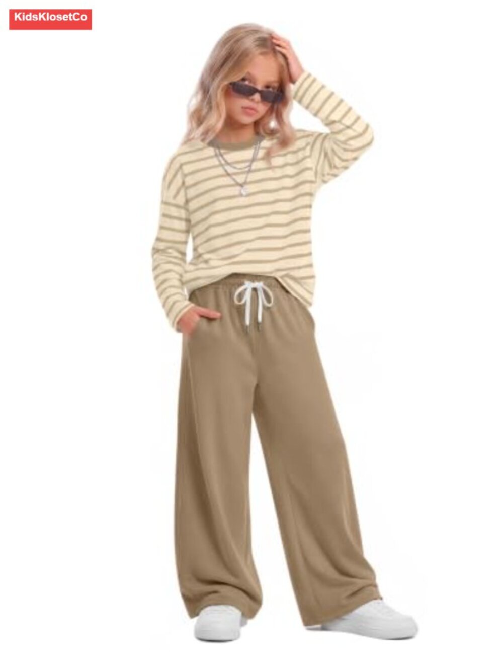 Girls 2 Piece Pant Set Oversized Striped Top Loose Pants Casual